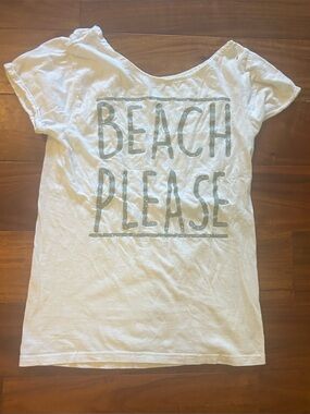BEACH PLEASE summer top cap sleeves small, white